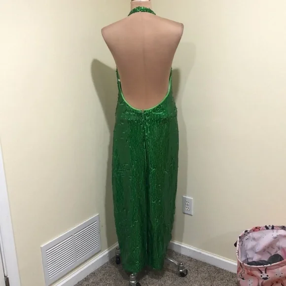 NWT Ronny Kobo Alix Maxi Dress Medium Apple Green Sequin Open Back Gown Women NWT Ronny Kobo Alix Maxi Dress Medium Apple Green Sequin Open Back Gown Women